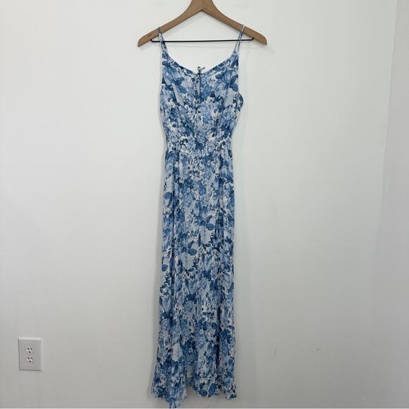 Abercrombie & Fitch Front Tie Maxi Slip Dress Light Blue Floral Women's Medium - Picture 1 of 8